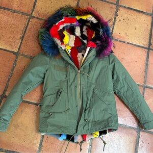 Colorful Fur-Lined Green Parka